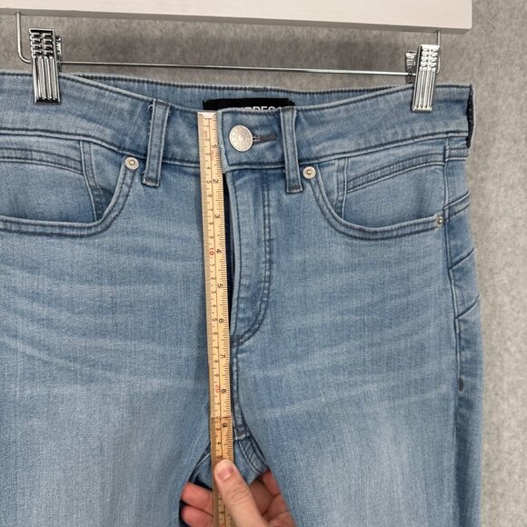 Express Womens Flare Leg Mid Rise Jeans Size 4 Light Wash Denim Perfect Lift EUC - Picture 12 of 14